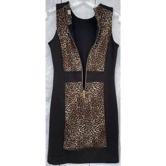 Michael Kors Womens Size 2 Gold Zip Back Sleeveless Cheetah & Black Sheath Dress - Picture 8 of 12